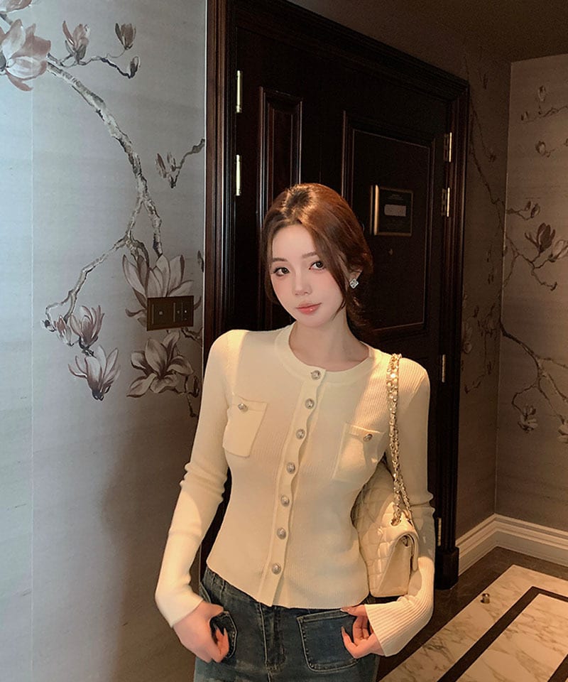 라운드 은장 골지 슬림 가디건 추가 이미지 5