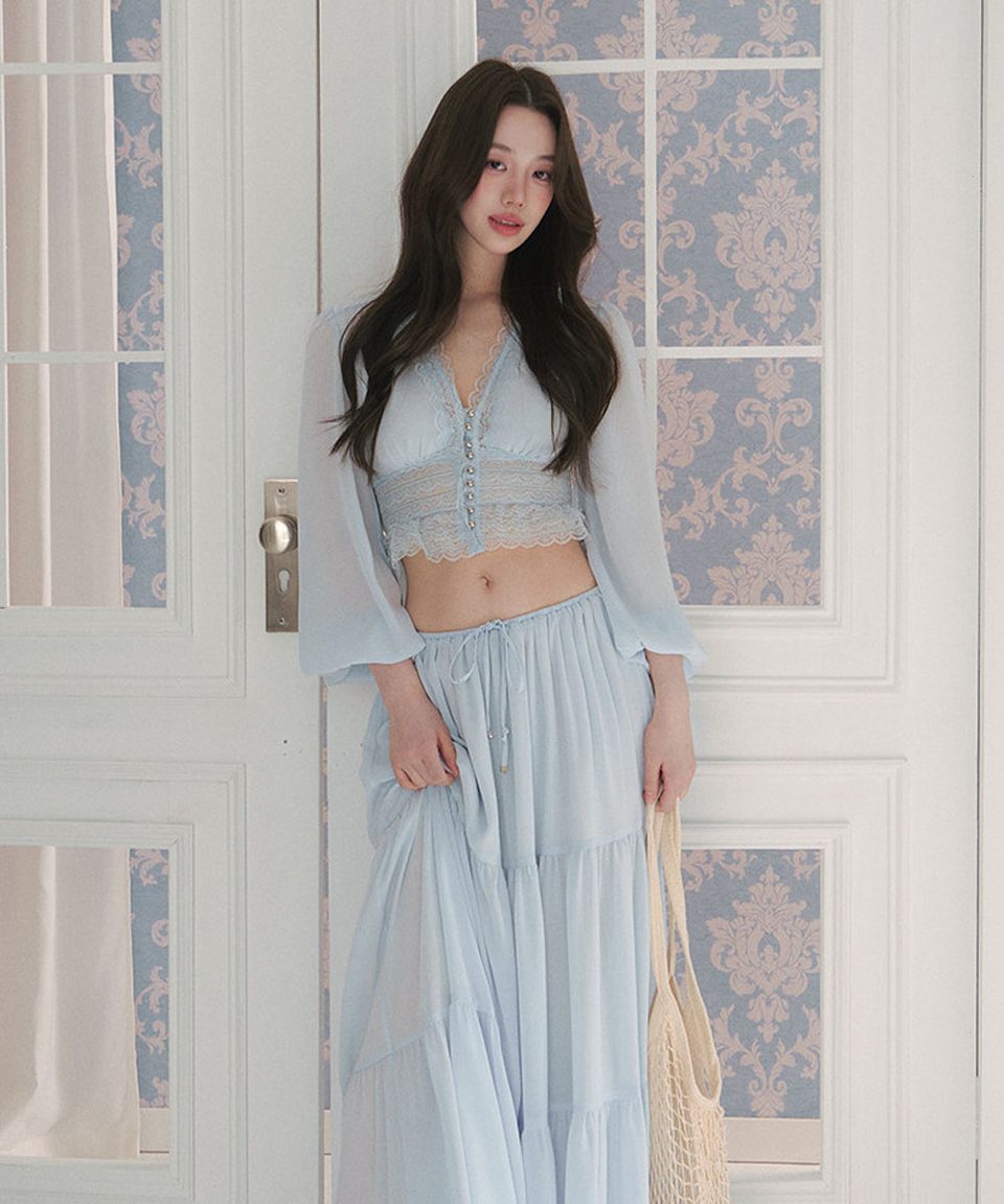 메탈버튼 레이스 크롭 블라우스 추가 이미지 3