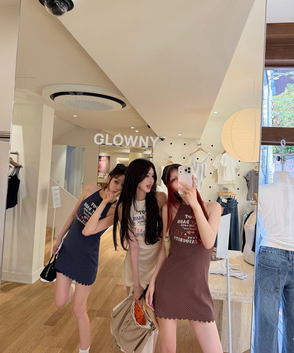 코튼 도트 레터링 홀터넥 미니원피스 추가 이미지 4