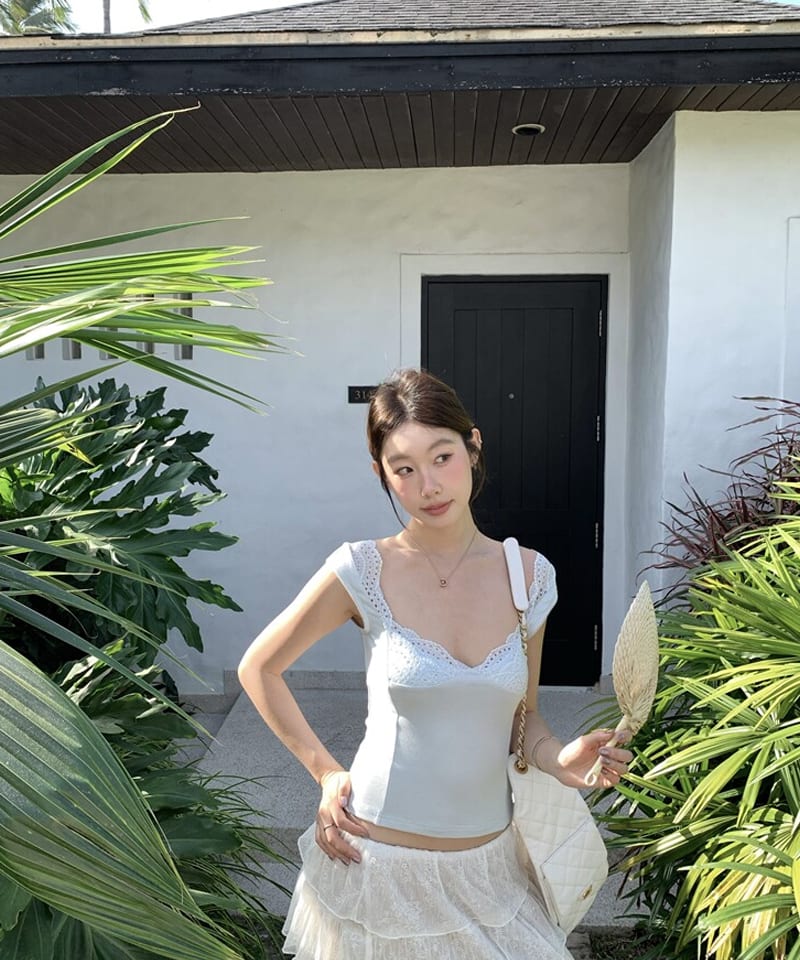 펀칭 레이스트림 브이넥탑 추가 이미지 3