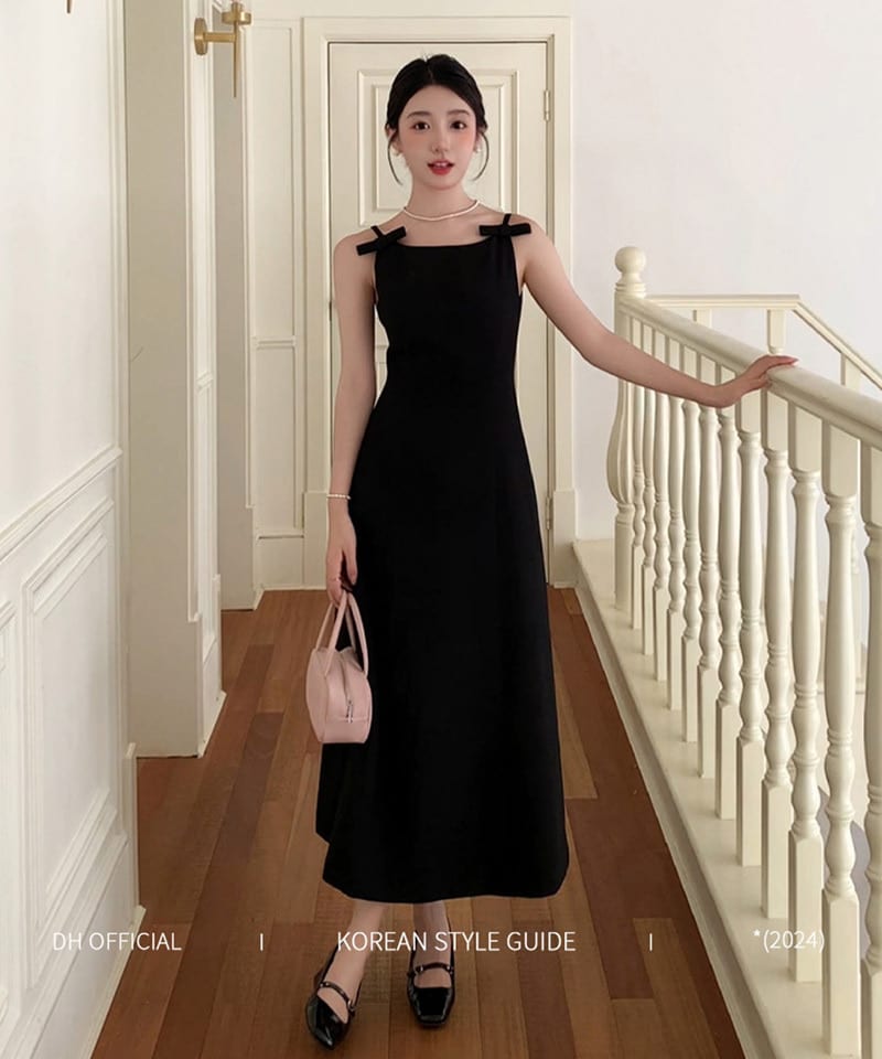 블랙 리본 나시 원피스(미니/롱) 추가 이미지 5