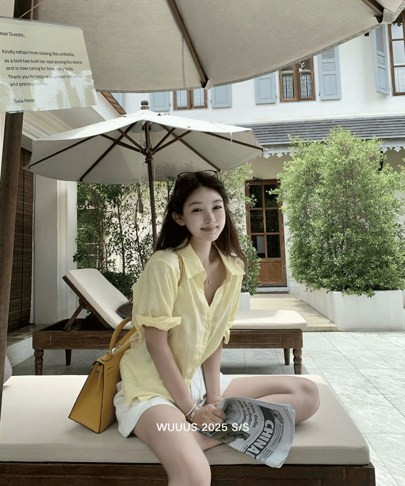 린넨100 롤업소매 반팔 셔츠 대표 이미지