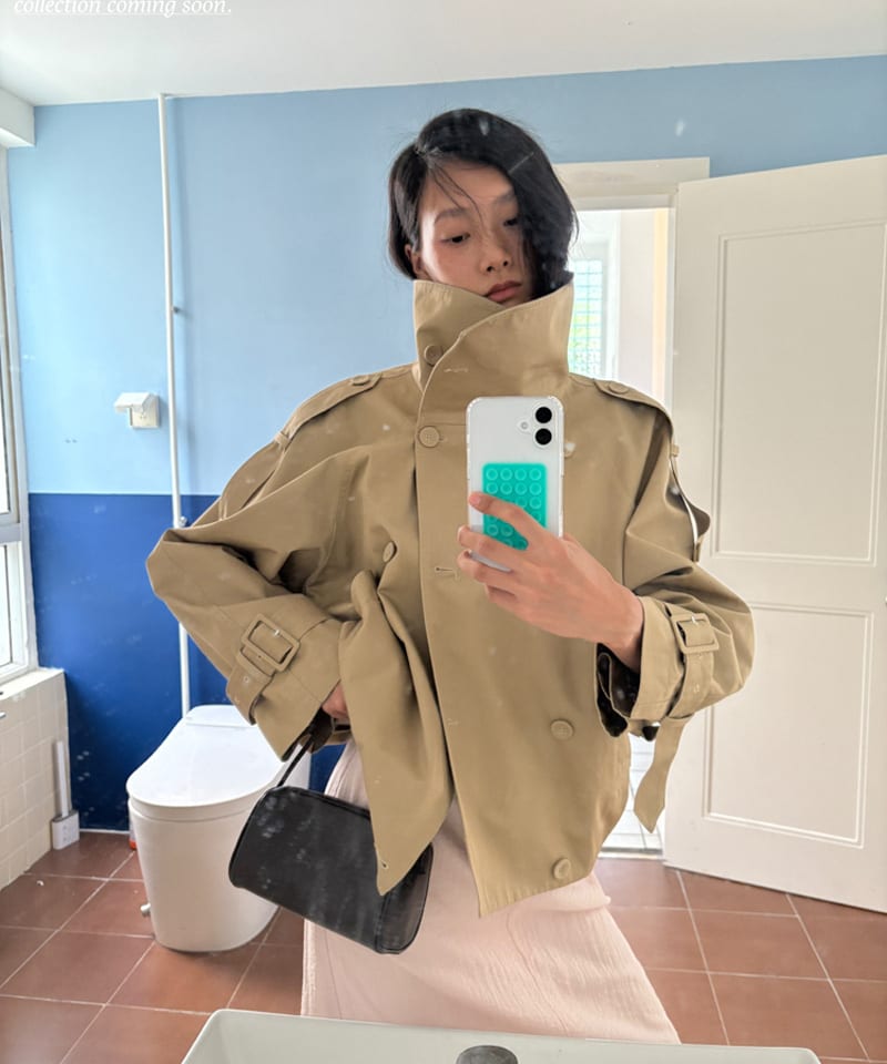 빅카라 더블 숏 트렌치 자켓 추가 이미지 2