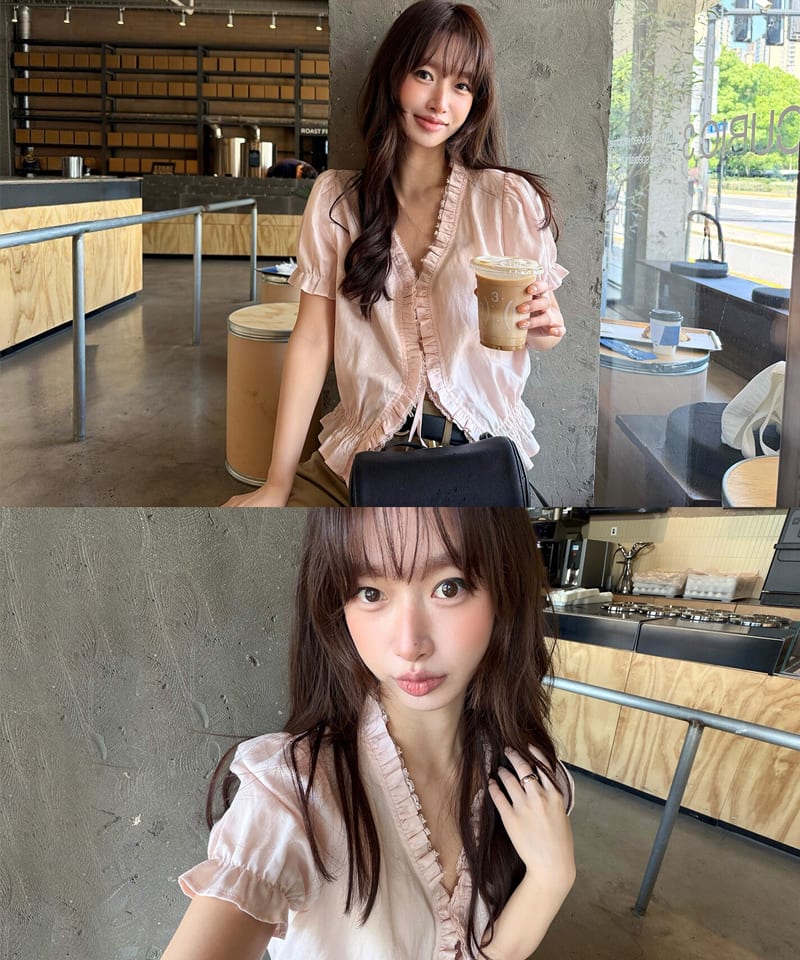 프릴 타이 플래킷 퍼프 블라우스 추가 이미지 2
