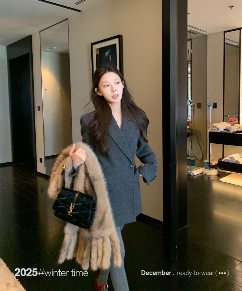 그레이 울100 스트레이트 하프코트 추가 이미지 3