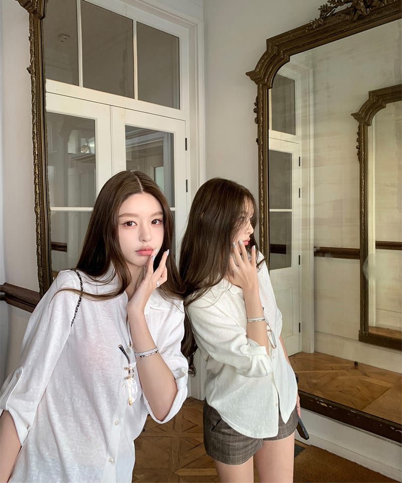 코튼 카라 7부 롤업 셔츠 추가 이미지 3