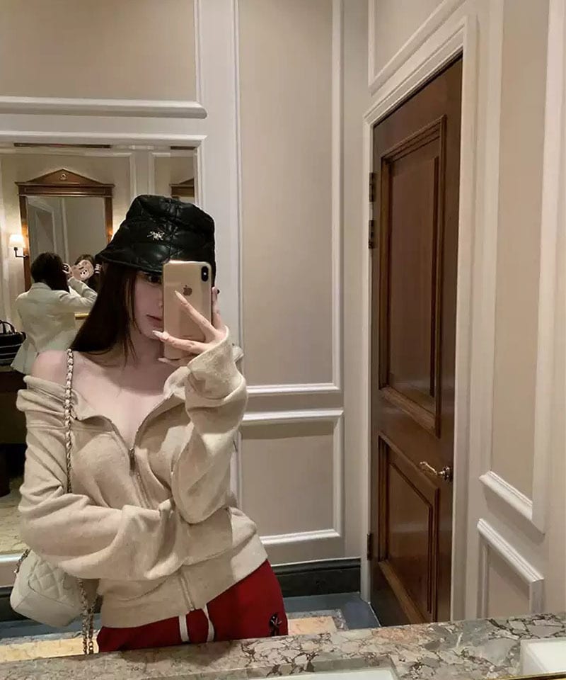 오프숄더 투웨이 루즈 후드집업 대표 이미지