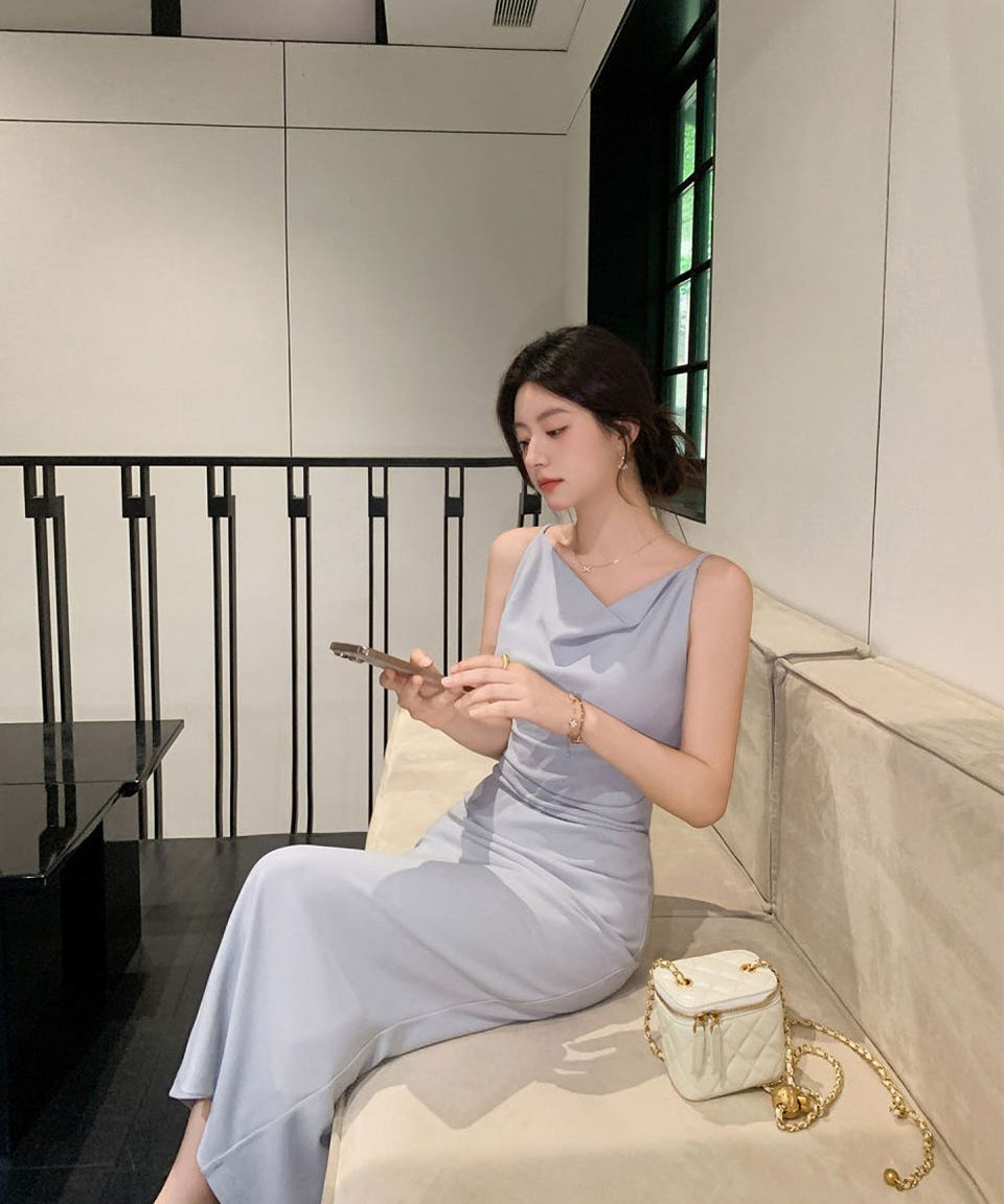 드레이프 보트넥 백슬릿 롱원피스 대표 이미지