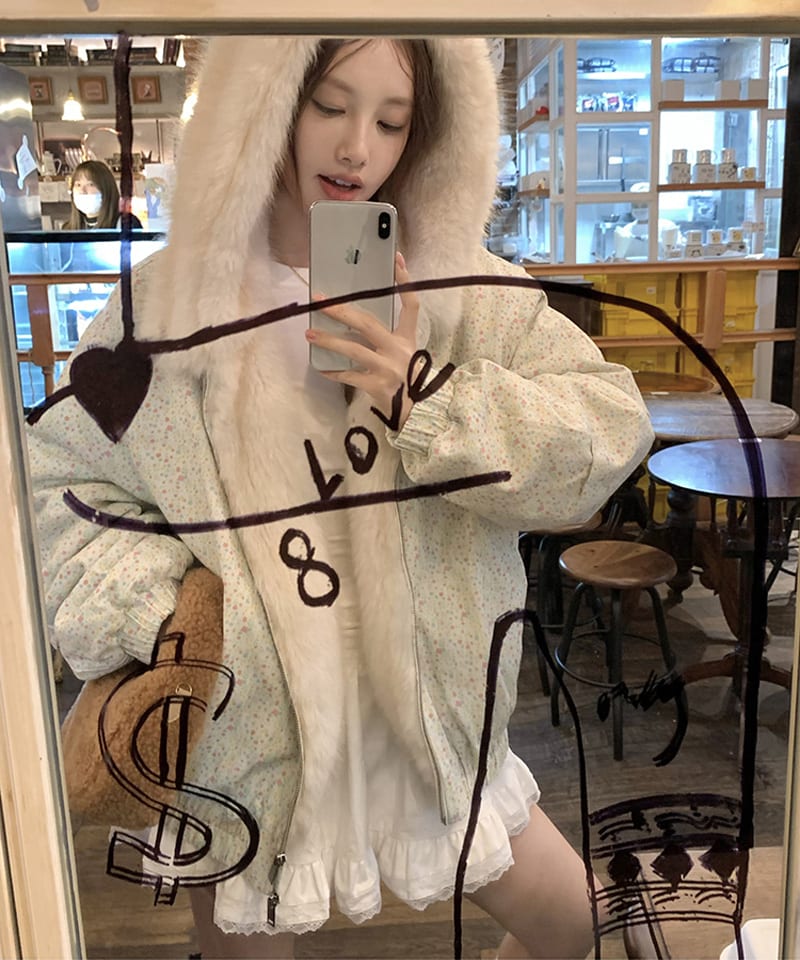 페이크 폭스퍼 코튼 패딩점퍼 추가 이미지 1