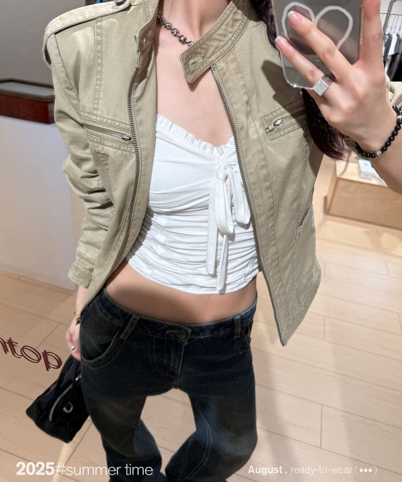 견장 스탠드카라 코튼 자켓 대표 이미지
