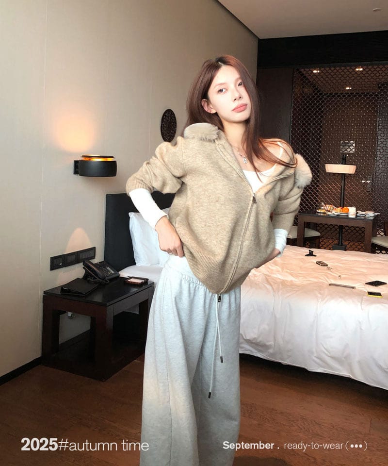 탈부착퍼 후드 루즈핏 니트집업 추가 이미지 2