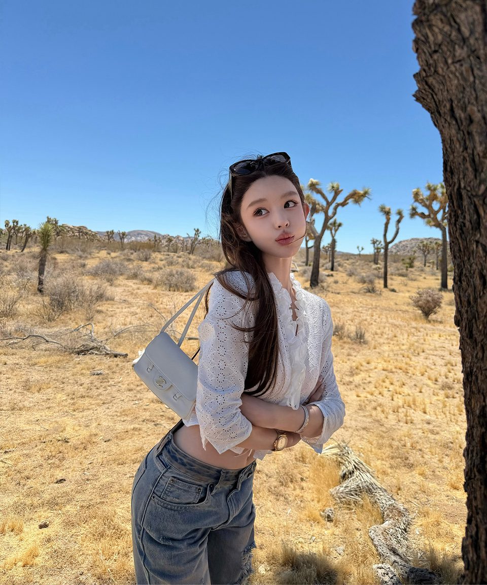 펀칭코튼 러플 리본 블라우스 가디건 추가 이미지 3