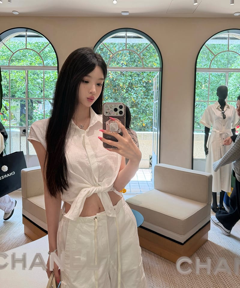 린넨 히든버튼 캡소매 셔츠블라우스 추가 이미지 2