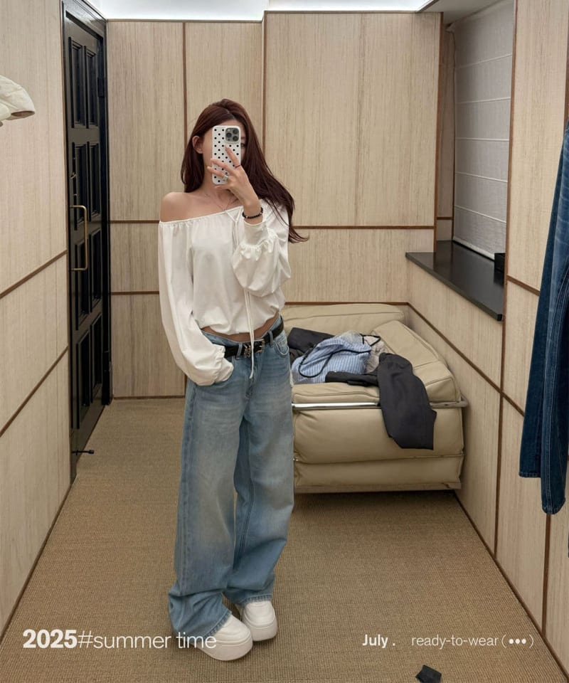 화이트 밴딩 스트링 오프숄더 탑 추가 이미지 3
