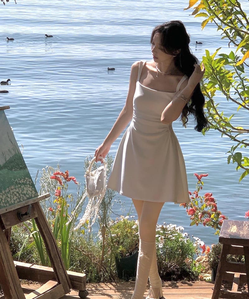 셔링슬림 A라인 민소매 미니원피스 - 블랙M 빠른배송 추가 이미지 2