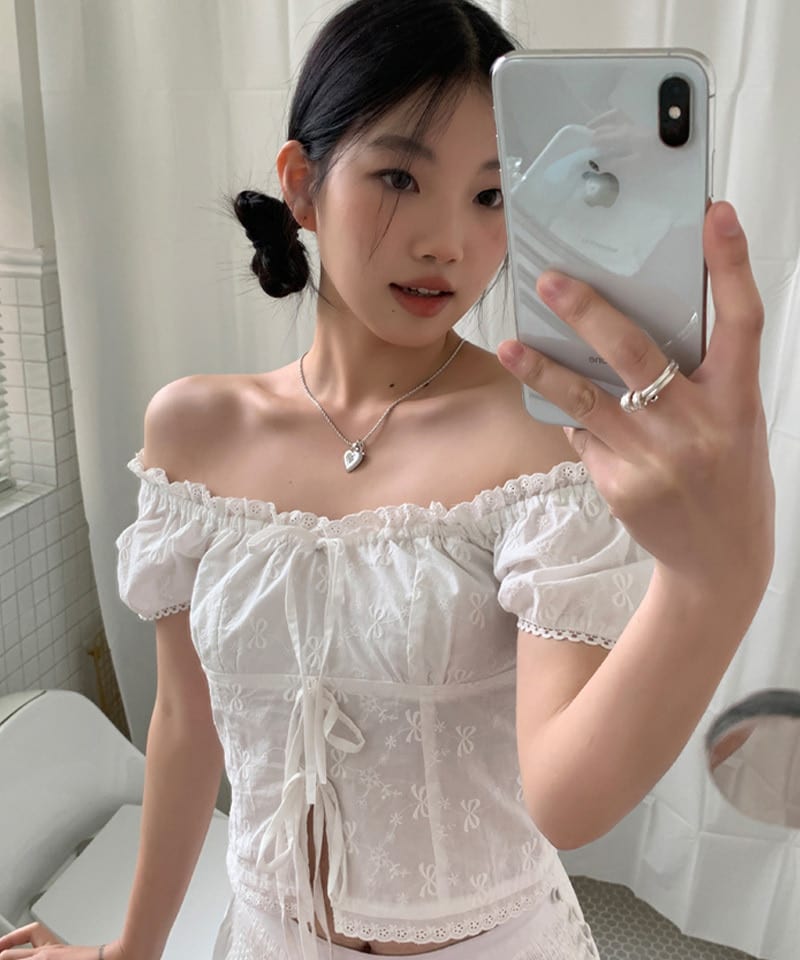 프렌치 리본 코튼 자수 블라우스 추가 이미지 2