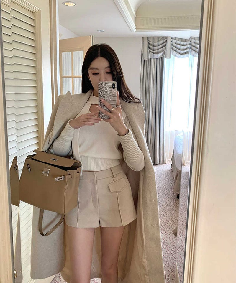 하이웨스트 원포켓 핀턱 숏팬츠 추가 이미지 3