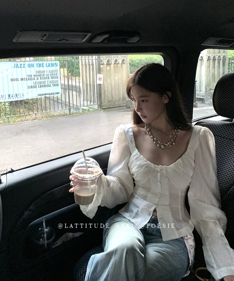딥U넥 도트 시스루 블라우스 추가 이미지 4