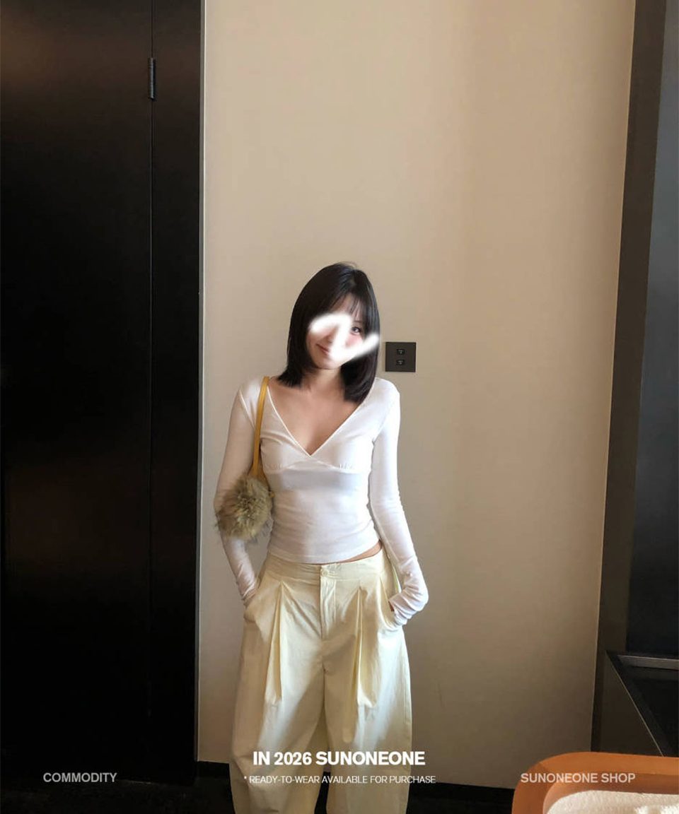 코튼 골지 워머 브이넥 탑 추가 이미지 3