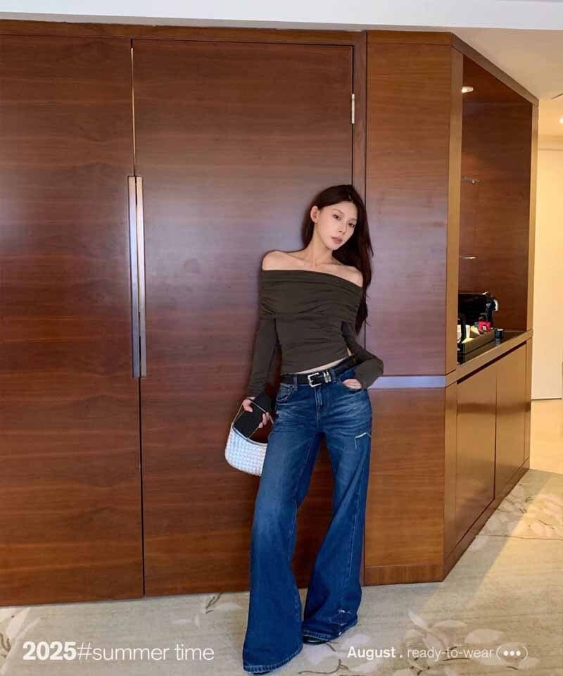 모달 셔링 오프숄더 긴팔탑 추가 이미지 3