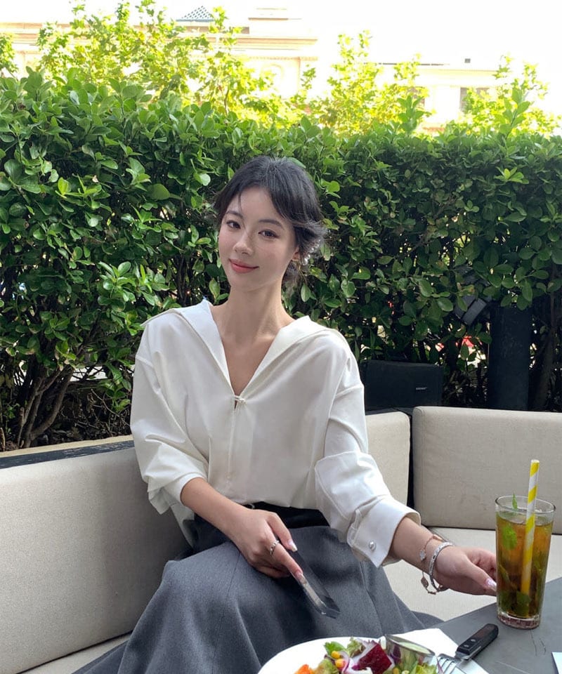 버튼 브이넥 셔츠 A라인 롱스커트 투피스 (개별선택) 추가 이미지 1