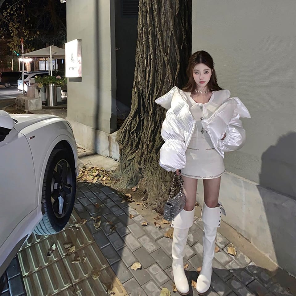 실키 유광 구스다운 언발 숏패딩 추가 이미지 1