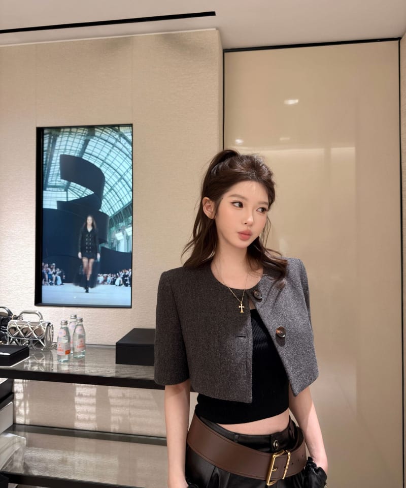 울 케이프 크롭 반팔자켓 추가 이미지 1