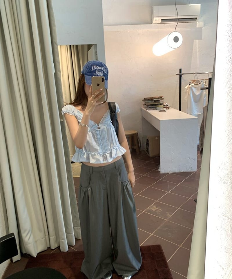 브이넥 레이스 셔링 러플 블라우스 추가 이미지 5