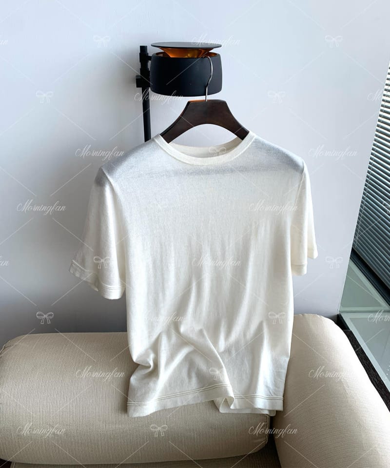 루즈핏 라운드 울실크 반팔 티셔츠 추가 이미지 5