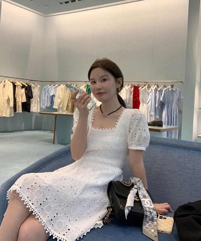 셔링 코튼 펀칭 원피스 / 미니 or 롱 - 롱 S 빠른배송 추가 이미지 2