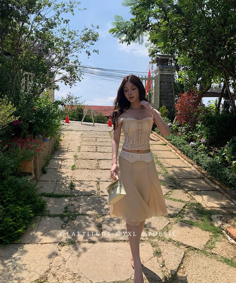 시폰 레이스 보닝 플레어 스커트 추가 이미지 4
