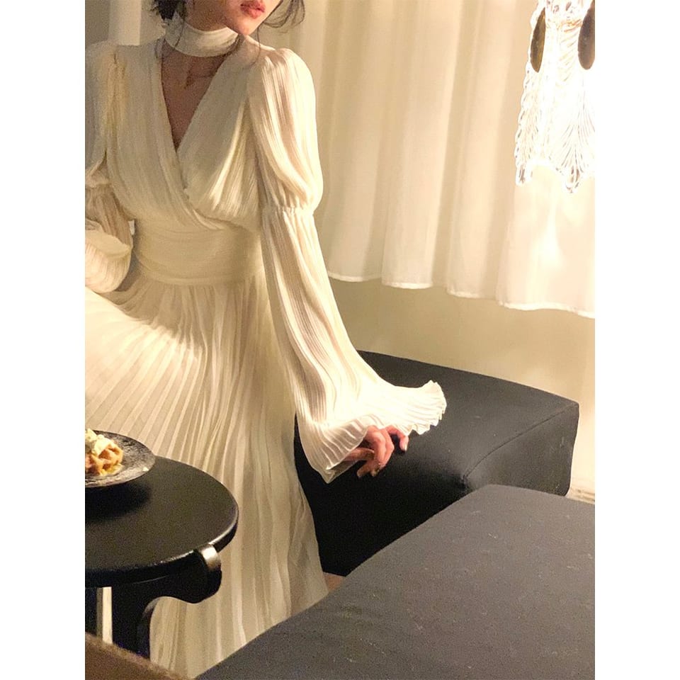 초커 셔링 플리츠 원피스 (롱/미니) 추가 이미지 5
