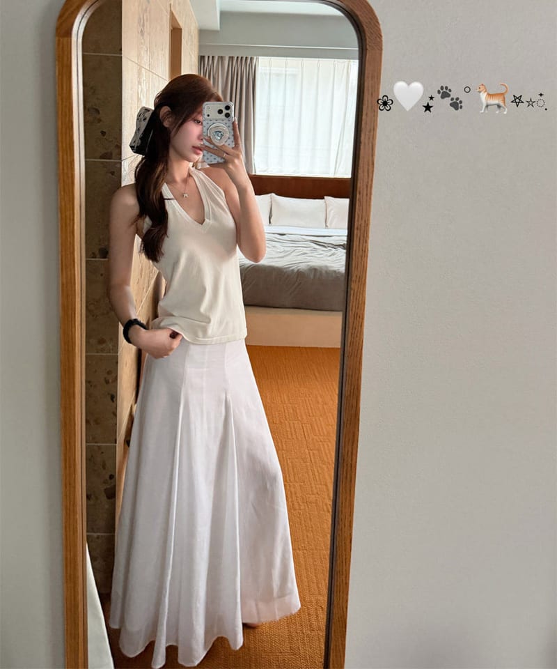 화이트 린넨 플레어 롱스커트 대표 이미지