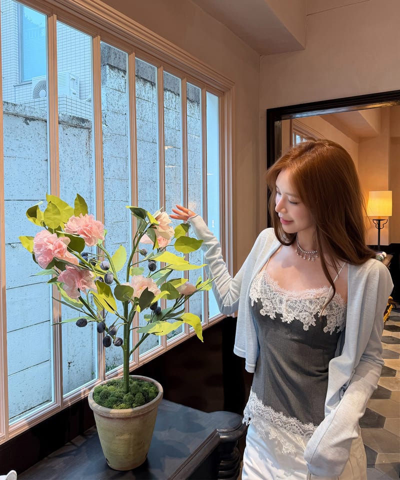 그레이 비스코스 레이스 슬링탑 추가 이미지 4