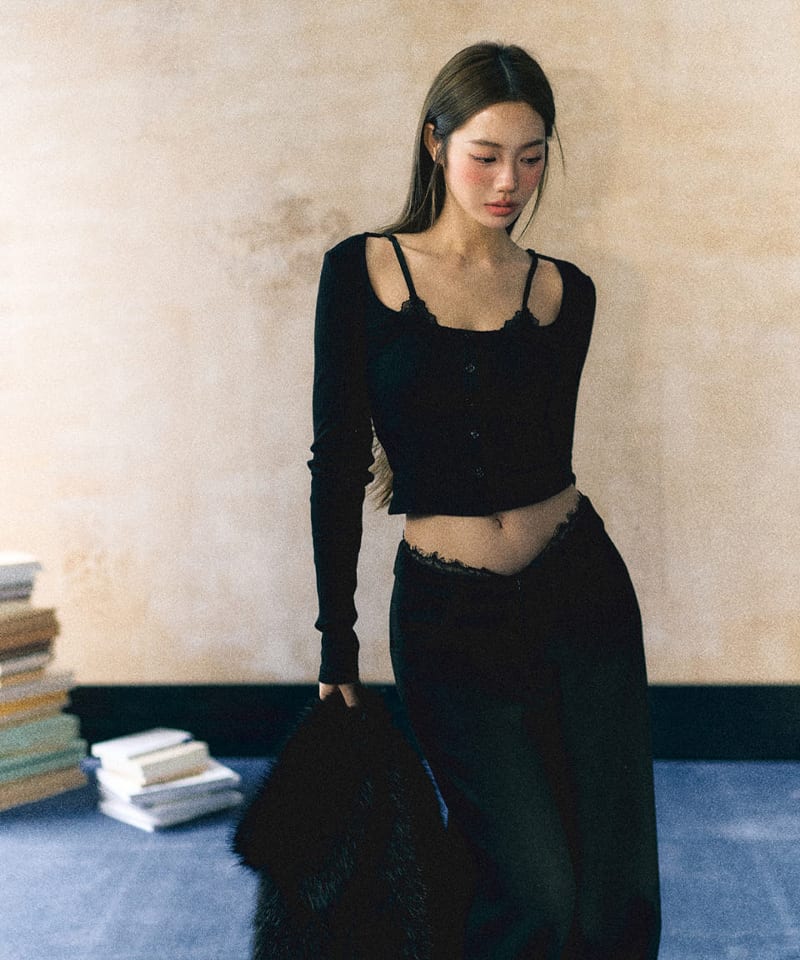 블랙 이너레이스 레이어드 크롭 탑 추가 이미지 3