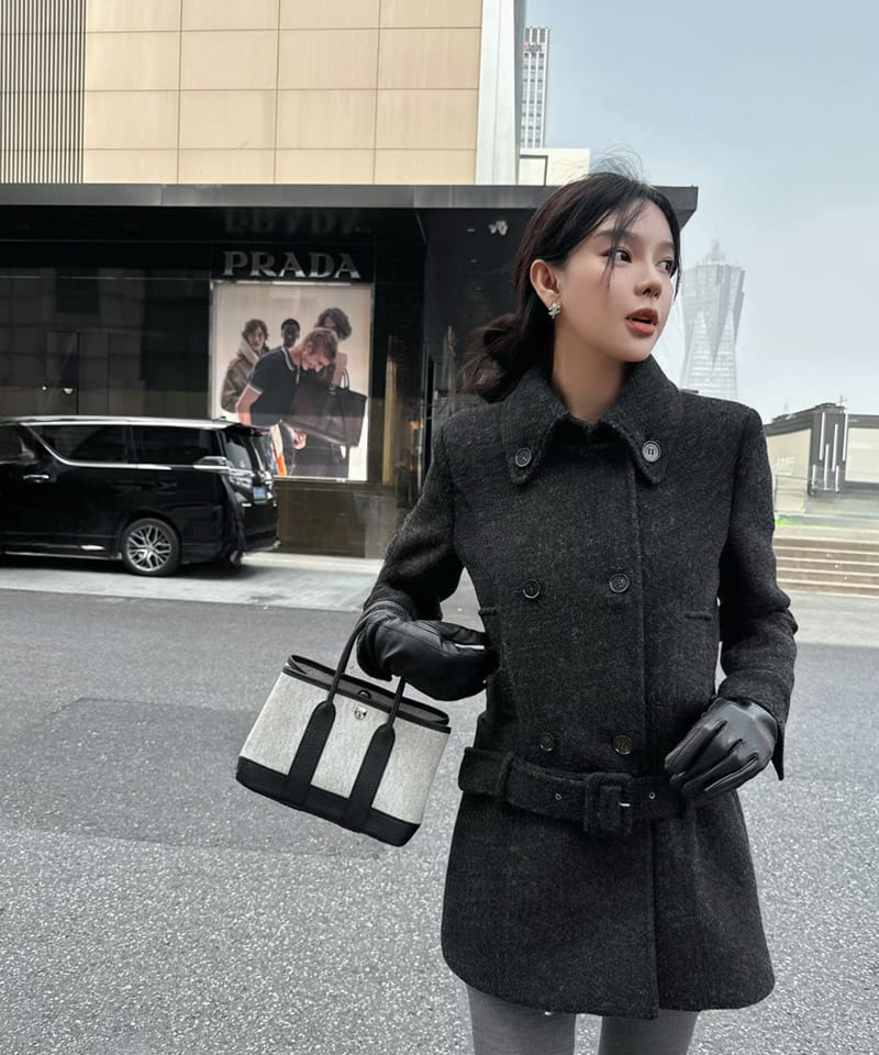 카라 벨티드 울 더블 하프코트 대표 이미지
