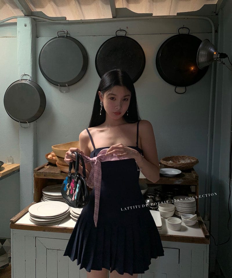 체크핑크 리본 플리츠 미니원피스 추가 이미지 3