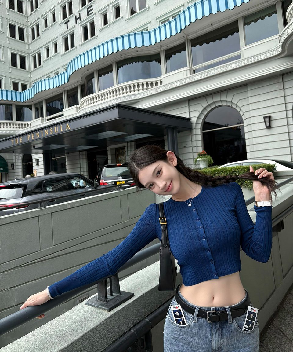 비스코스 리브드 크롭 가디건 추가 이미지 4