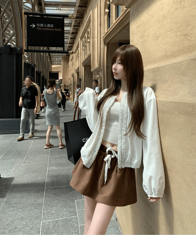 화이트 프릴 핀턱 점퍼자켓 - M 빠른배송 대표 이미지