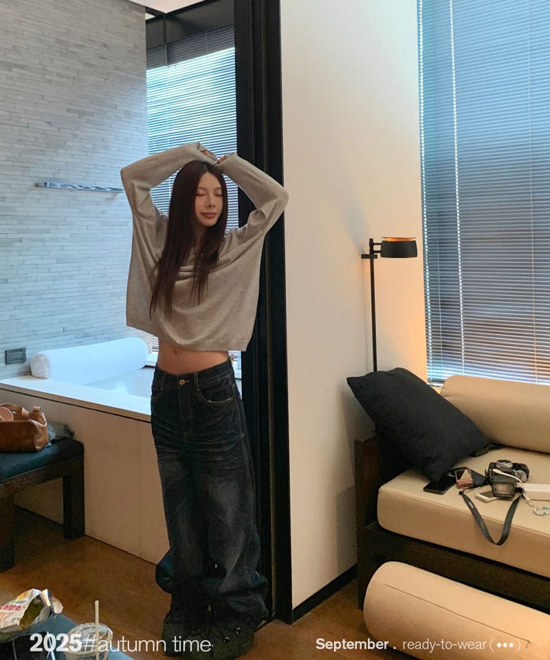 로우라이즈 와이드 워싱데님 팬츠 추가 이미지 3