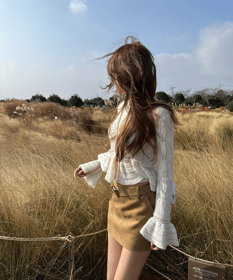 카라멜 스웨이드 빅벨트 미니스커트 추가 이미지 3