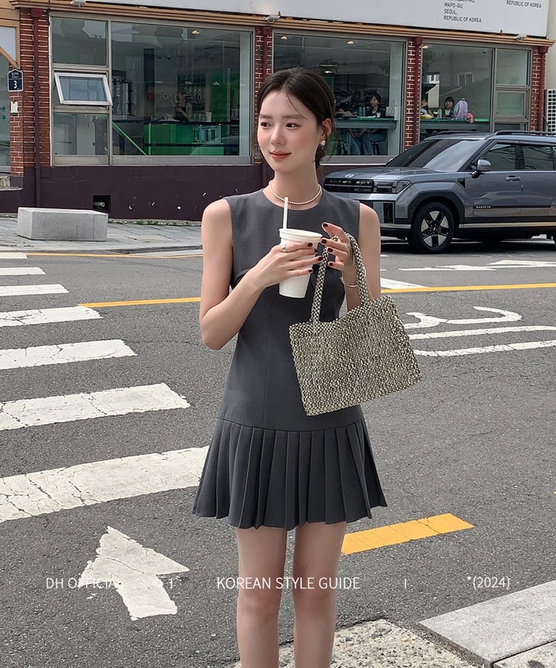 리본 플리츠 미니원피스 (민소매/반팔) - 반소매 핑크S 빠른배송 추가 이미지 2