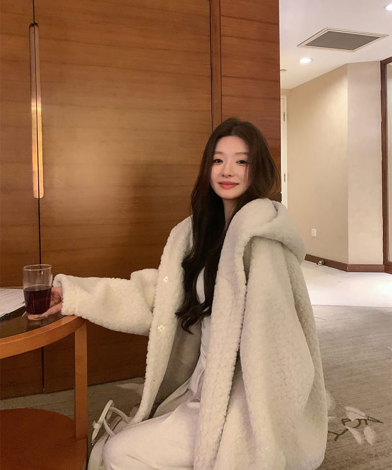 뽀글이 양털 루즈 후드 자켓 추가 이미지 3