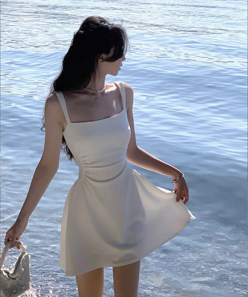 셔링슬림 A라인 민소매 미니원피스 - 블랙M 빠른배송 추가 이미지 1