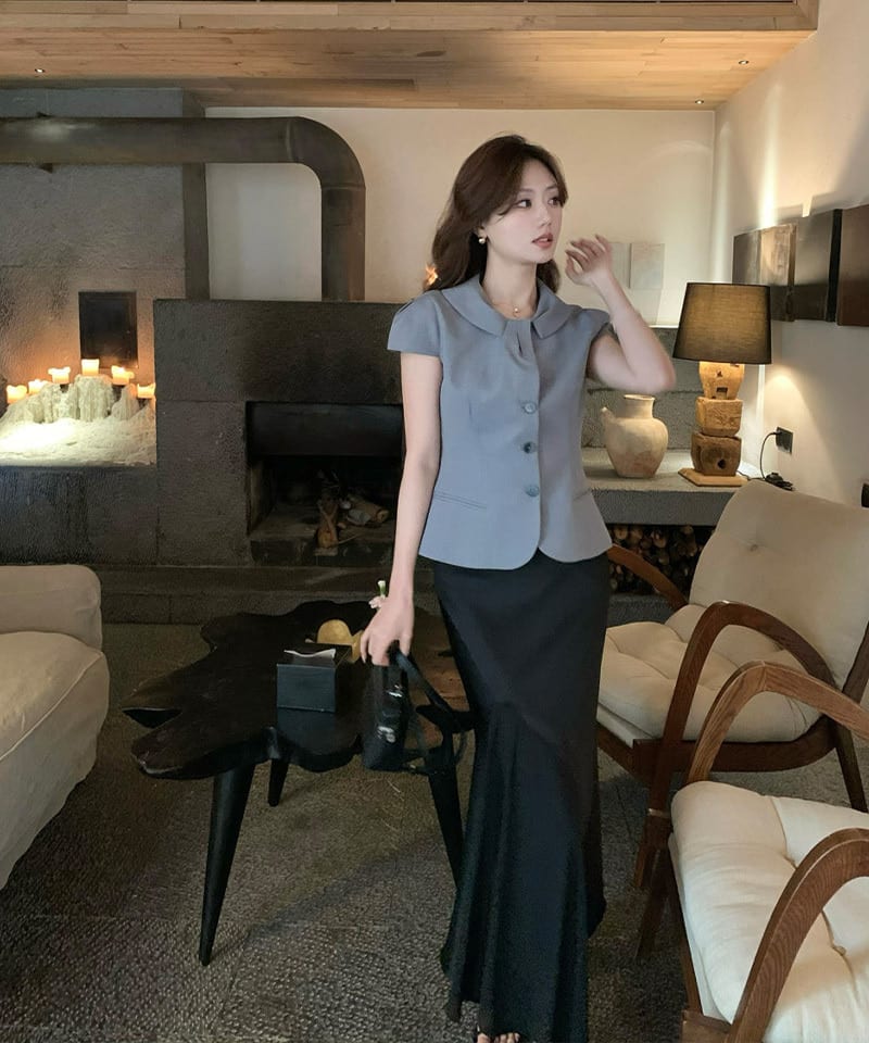 라운드카라 반팔 자켓 슬랙스 투피스 (개별선택) 추가 이미지 2
