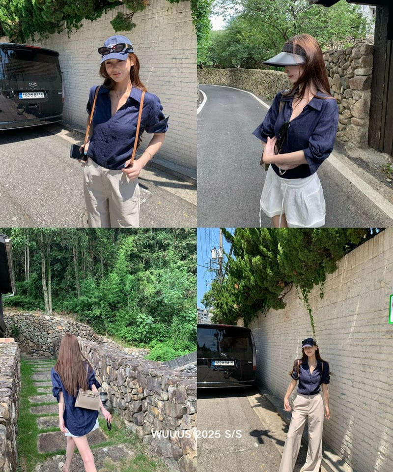 린넨100 롤업소매 반팔 셔츠 추가 이미지 1