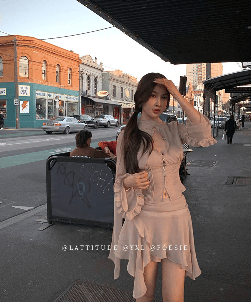 시스루레이스 스카프 블라우스 스커트 세트 (개별선택) 대표 이미지
