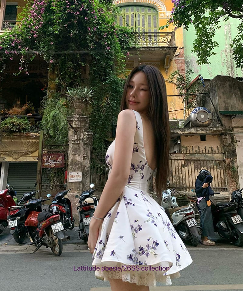 라벤더 레이스 볼륨 미니원피스 추가 이미지 1