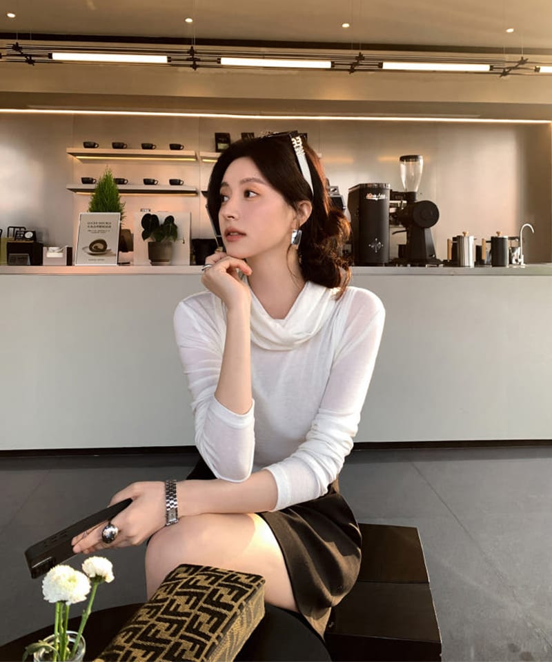 울 텐셀 드레이프 긴팔 티셔츠 추가 이미지 1