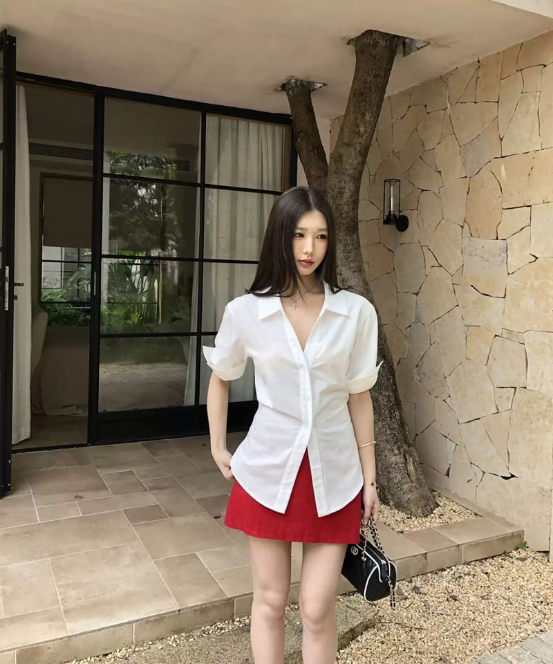 레드 코튼린넨 미니스커트 추가 이미지 1